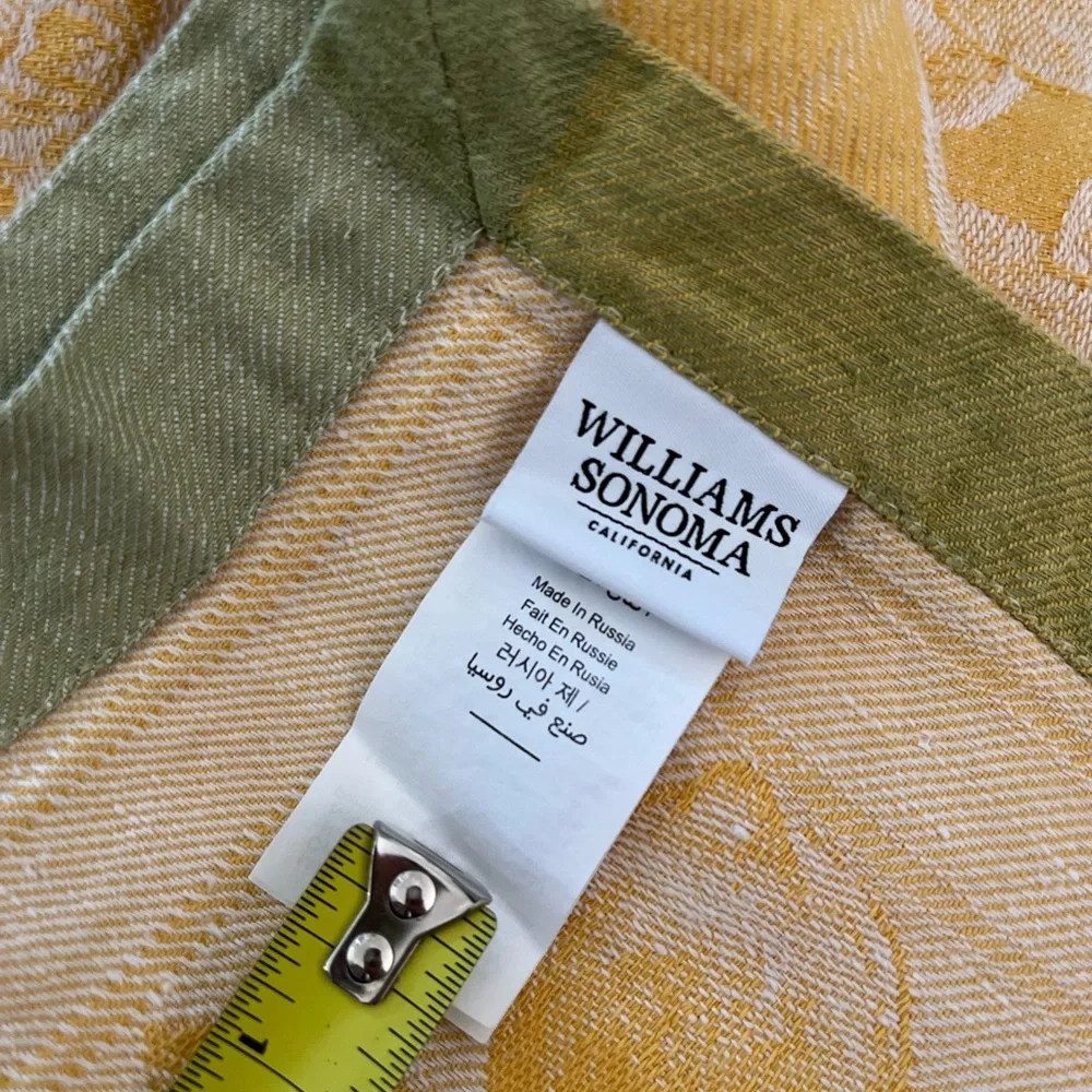WILLIAMS SONOMA Jacquard Linen Runner Fruit Citrus Lemons Yellow Green 15x103